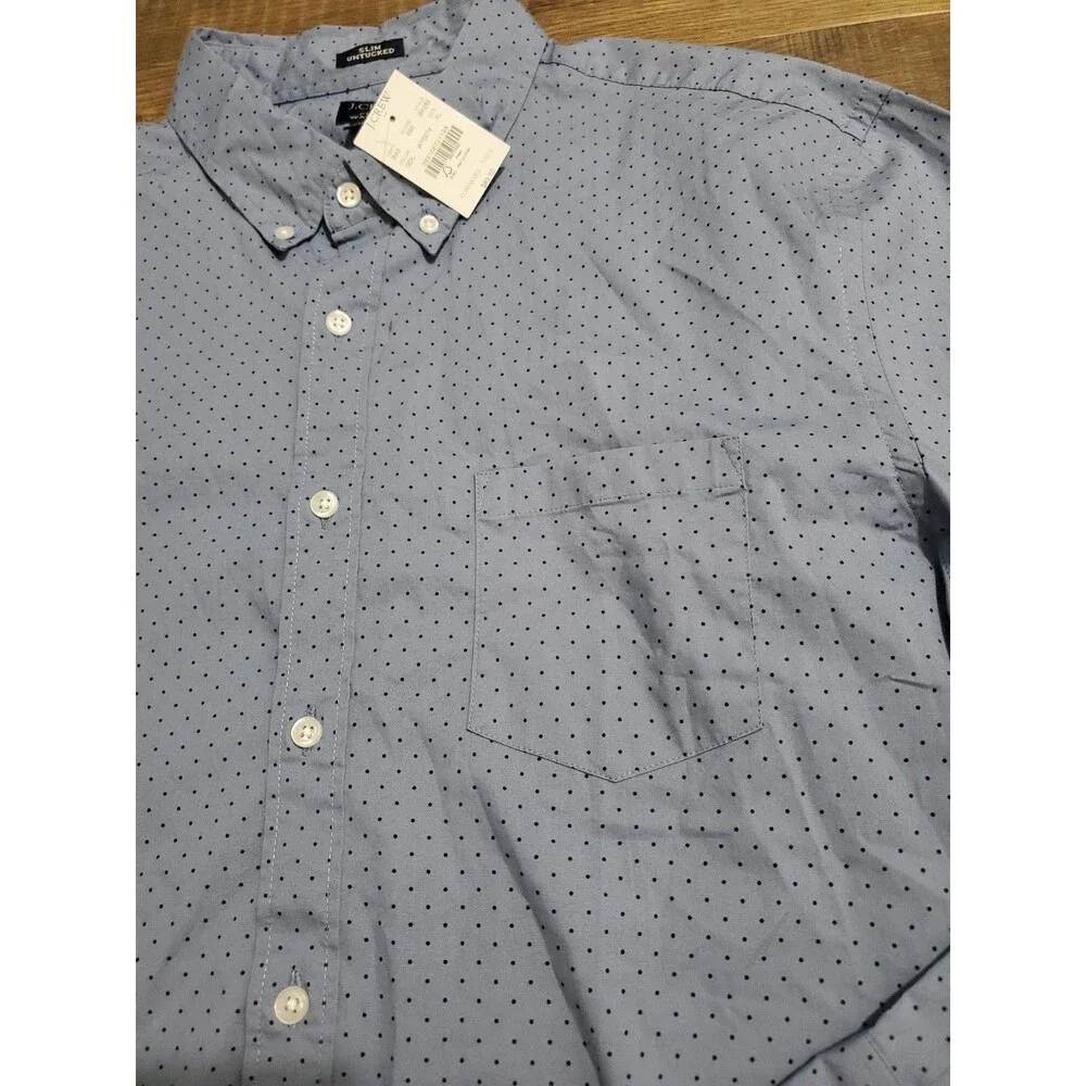J. Crew Flex Washed Shirt Button Down Men XL Blue Polka Dots Stretch Slim NEW